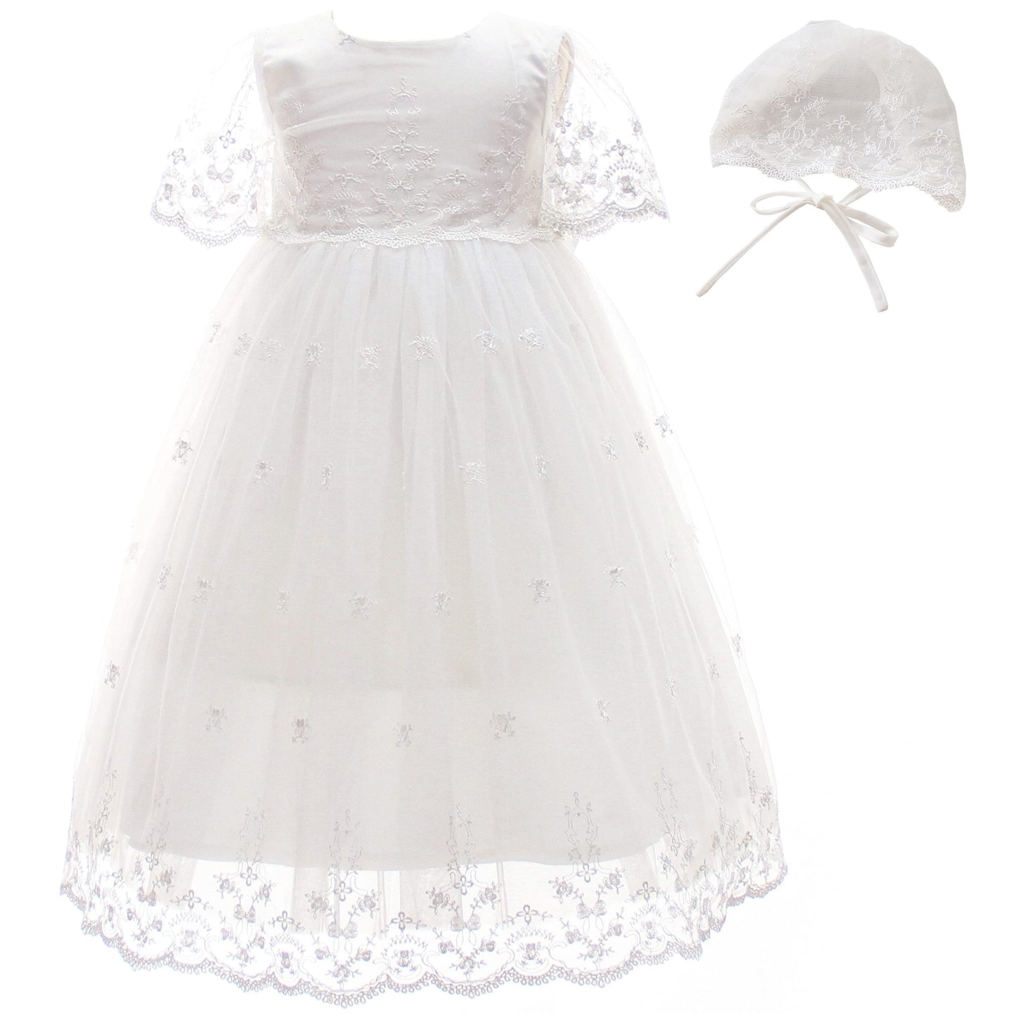 Glamulice White Baby Girls Christening Baptism Tulle Dresses 3-6 Lace Floral Embroidered Newborn Birthday Party Wedding Gowns In
