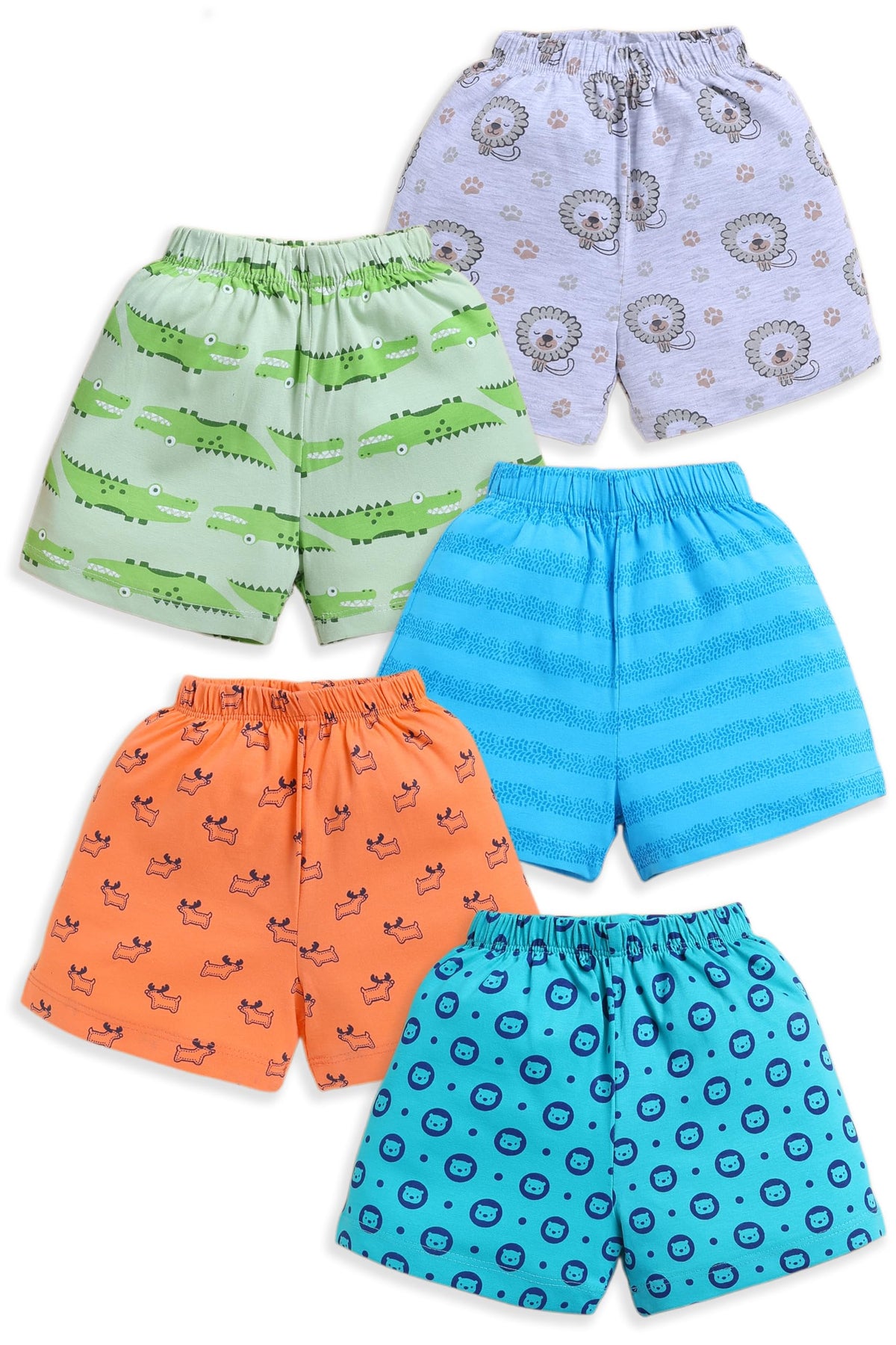 Luvlap Baby Boys & Girls Regular Fit 100% Cotton Shorts Pack Of 5, Sea Foam Green, Melange, Teal, Desert Flower & Deep Aqua, Xl 