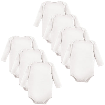 Luvable Friends Unisex Baby Cotton Long-Sleeve Bodysuits, White 7-Pack, 0-3 Months