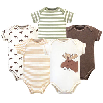 Touched By Nature Unisex Baby Organic Cotton Bodysuits, Moose 5-Pack, 12-18 Months