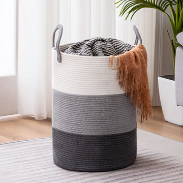Youdenova Woven Rope Laundry Hamper Basket, 58L Tall Luandry Basket, Baby Nursery Hamper For Blanket Storage, Clothes Hampers Fo