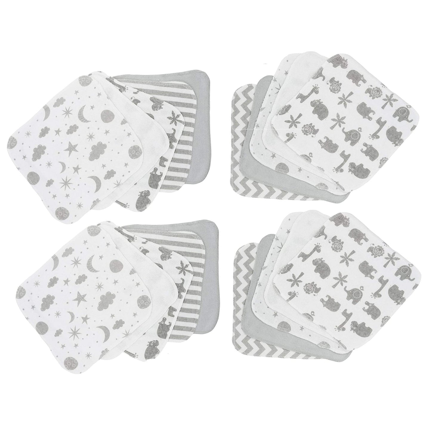 Spasilk Washcloth Wipes Set For Newborn Boys And Girls, Soft Terry Washcloth Set, Pack Of 20, Gray Celestial