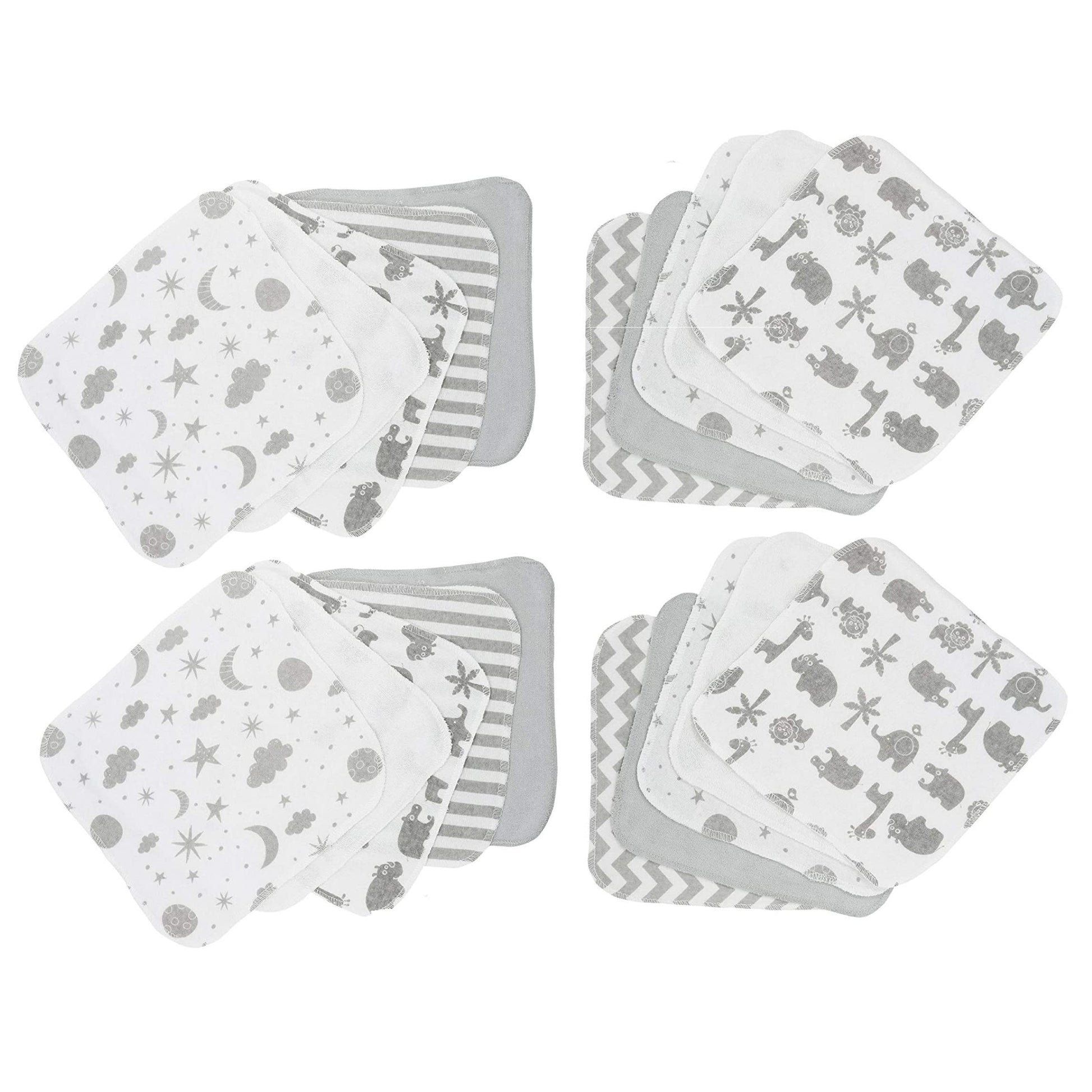 Spasilk Washcloth Wipes Set For Newborn Boys And Girls, Soft Terry Washcloth Set, Pack Of 20, Gray Celestial