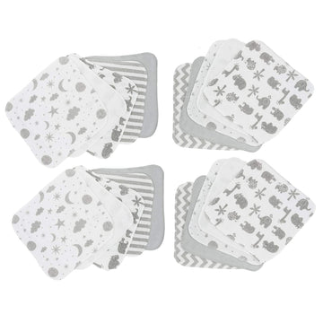 Spasilk Washcloth Wipes Set For Newborn Boys And Girls, Soft Terry Washcloth Set, Pack Of 20, Gray Celestial