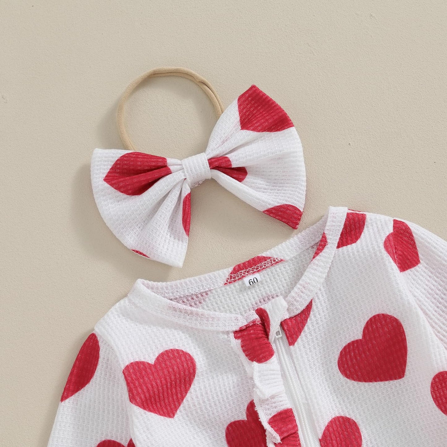 Yingisfitm Baby Girl Valentines Day Outfit Love Ruffle Waffle Footie Romper Jumpsuit My First Valentines Day Onesie Clothes (Hea