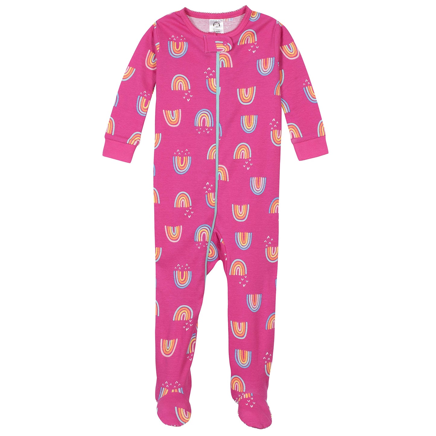 Gerber Baby Girls' 2-Pack Footed Pajamas, Rainbows Pink, 9 Months