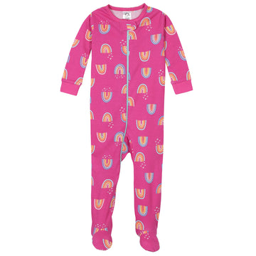 Gerber Baby Girls' 2-Pack Footed Pajamas, Rainbows Pink, 9 Months