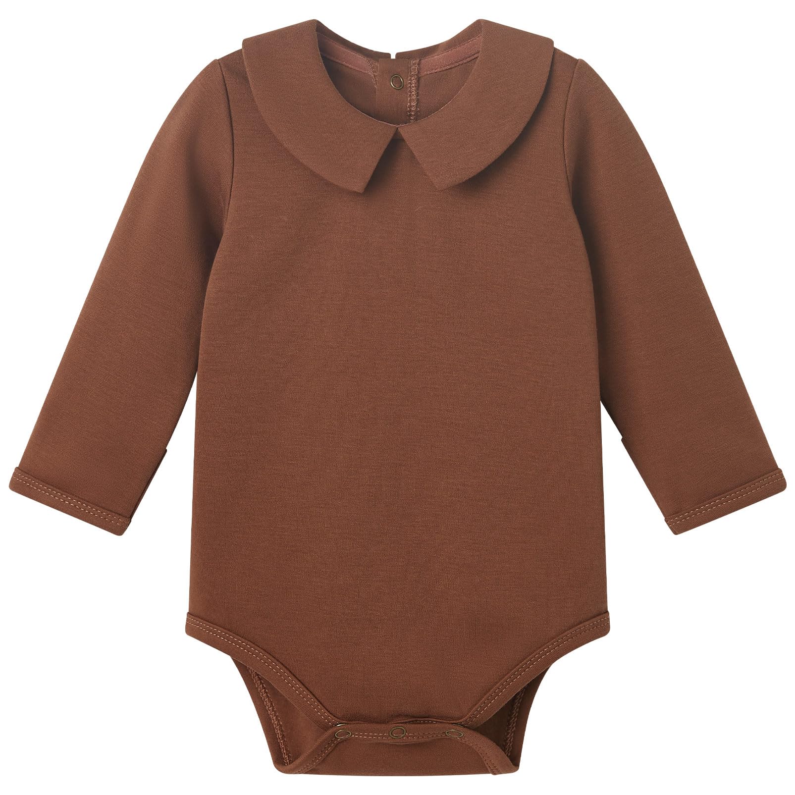 Pureborn Baby Girls Boys Bodysuit Long Sleeve Cotton Peter Pan Collar Romper Spring Fall One-Piece Outfit Sienna 9-12 Months