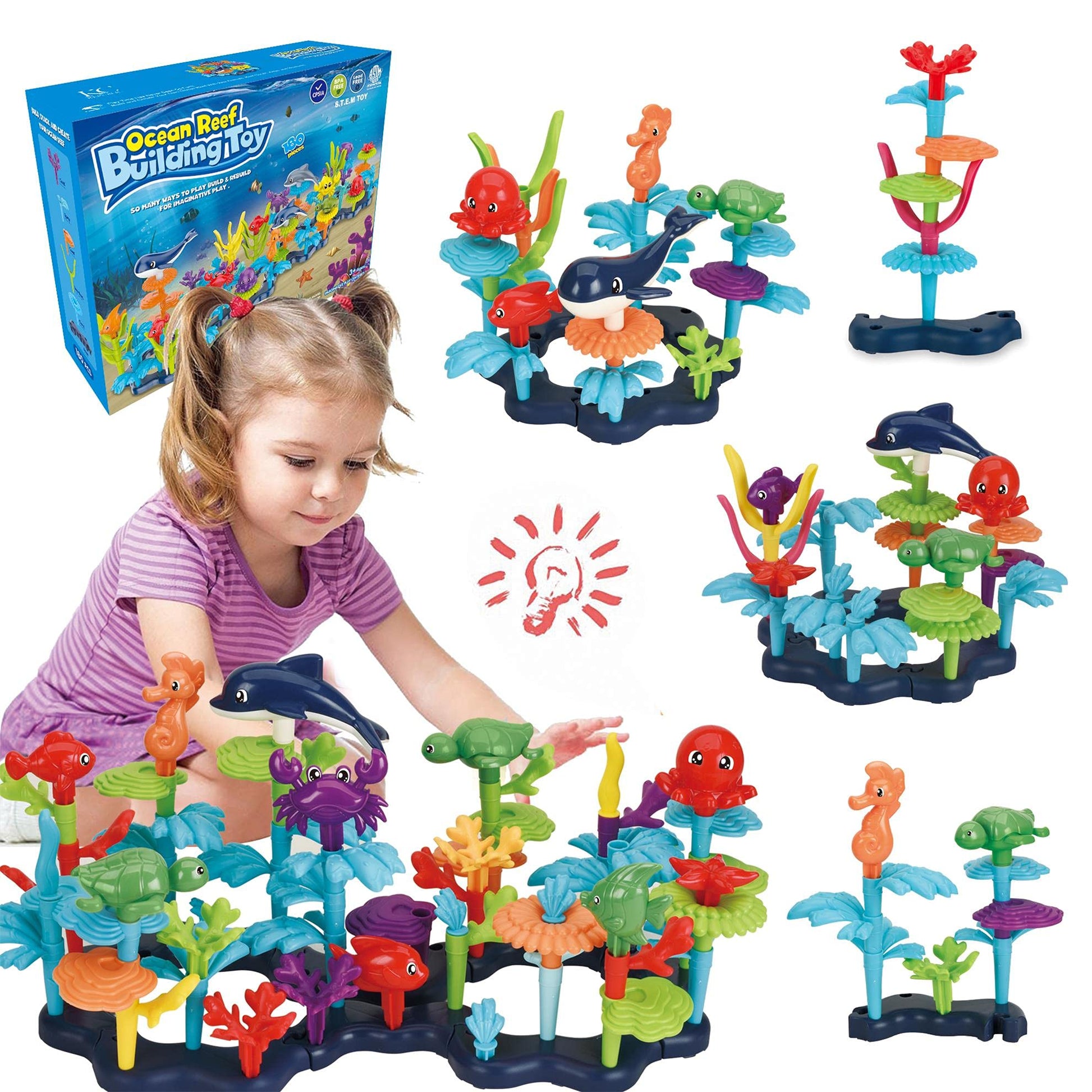 KC Republic Ocean Reef 125 pcs Building Toy Set for Toddlers and Kids Age 3, 4, 5, 6 Year Old Boys and Girls Stacking Reef Garde