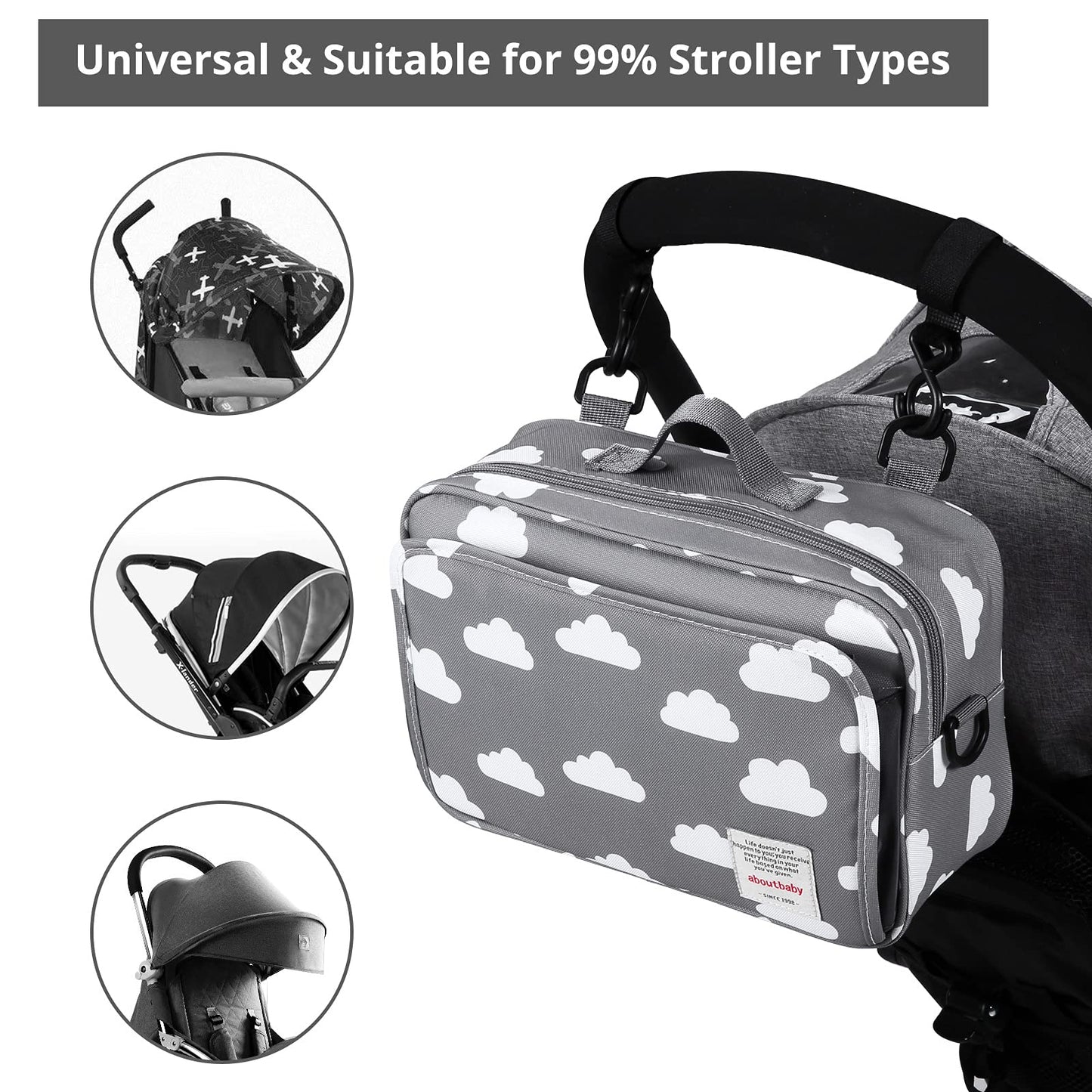 Small Diaper Bag, Stroller Organizer Bags For Baby With Insulated Pocket, Stroller Hooks And Adjustable Strap,Universal Mini Dia