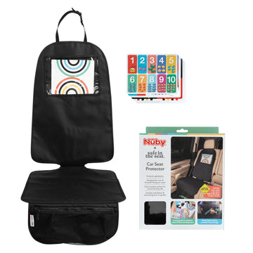 Nuby x Safe In The Seat Car Seat Protector - Compatible with Rear & Forward Facing Car Seats - Visual Learning Pocket, Mesh Stor