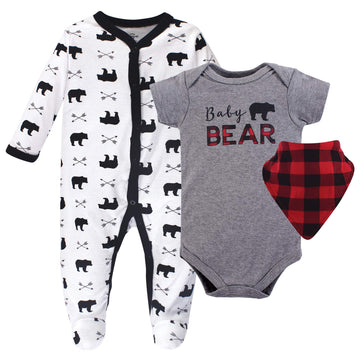 Little Treasure Unisex Baby Sleep And Play, Bodysuit And Bib, Baby Bear, 3-6 Months