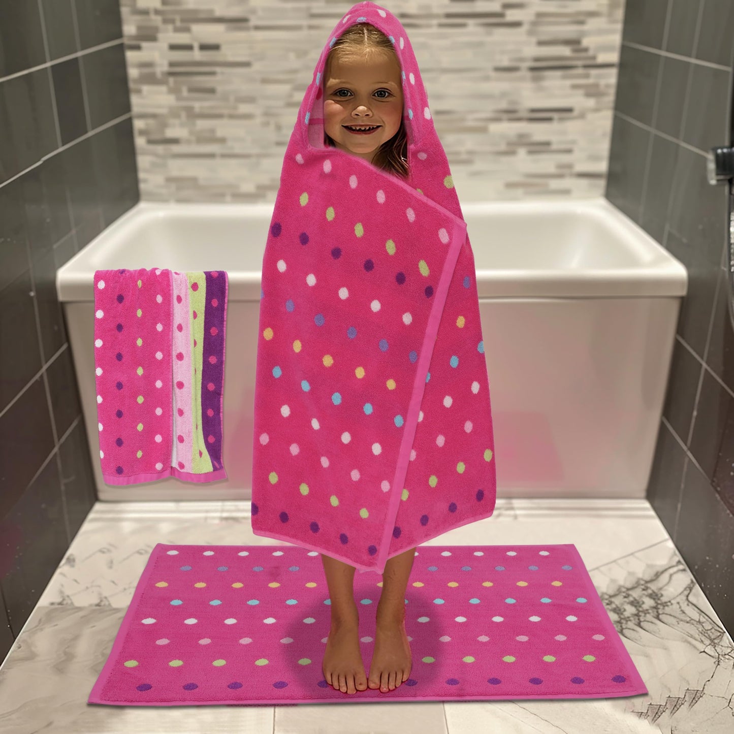 Original Kids Bath Time Kids Bath Mat - Sugar & Spice 100% Cotton Reversible Shower Mat - Soft Absorbent 1100 Gsm Toddler Bath T