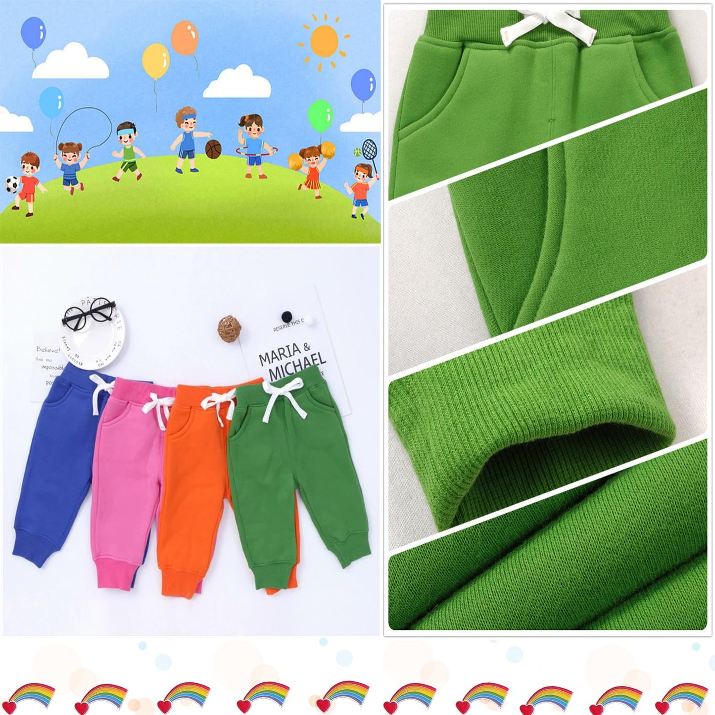 Cuteon Unisex Toddler Jogger Pants Kids Cotton Elastic Waist Winter Baby Sweatpants Pants 5Years Grass Green