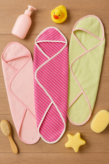 TuddyBuddy Ultra Soft 100% Cotton Hooded Towel for Babies/Ideal for New Born Babies (30 X 30 Inches) (Pack of 3 Pink Stripes, Y