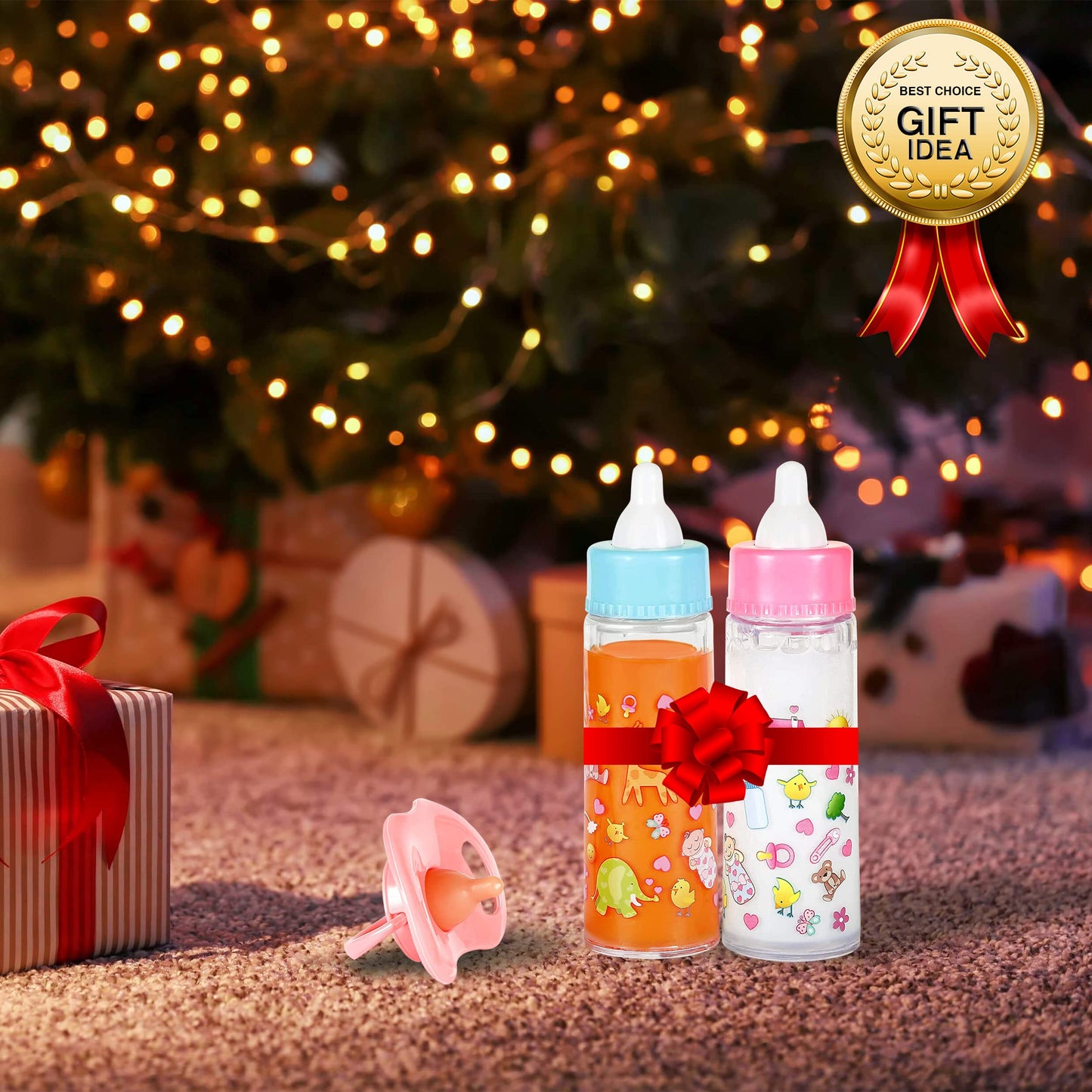 Exquisite Buggy My Sweet Baby Disappearing Magic Bottles - Includes 1 Milk, 1 Juice Bottle With Pacifier For Baby Doll (Colorful