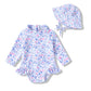 Infant Baby Girl Swimsuit One-Piece Long Sleeve Rash Guard With Hat Set Floral Zipper Bathing Suit Leopard Beach Wear (3-6 Month