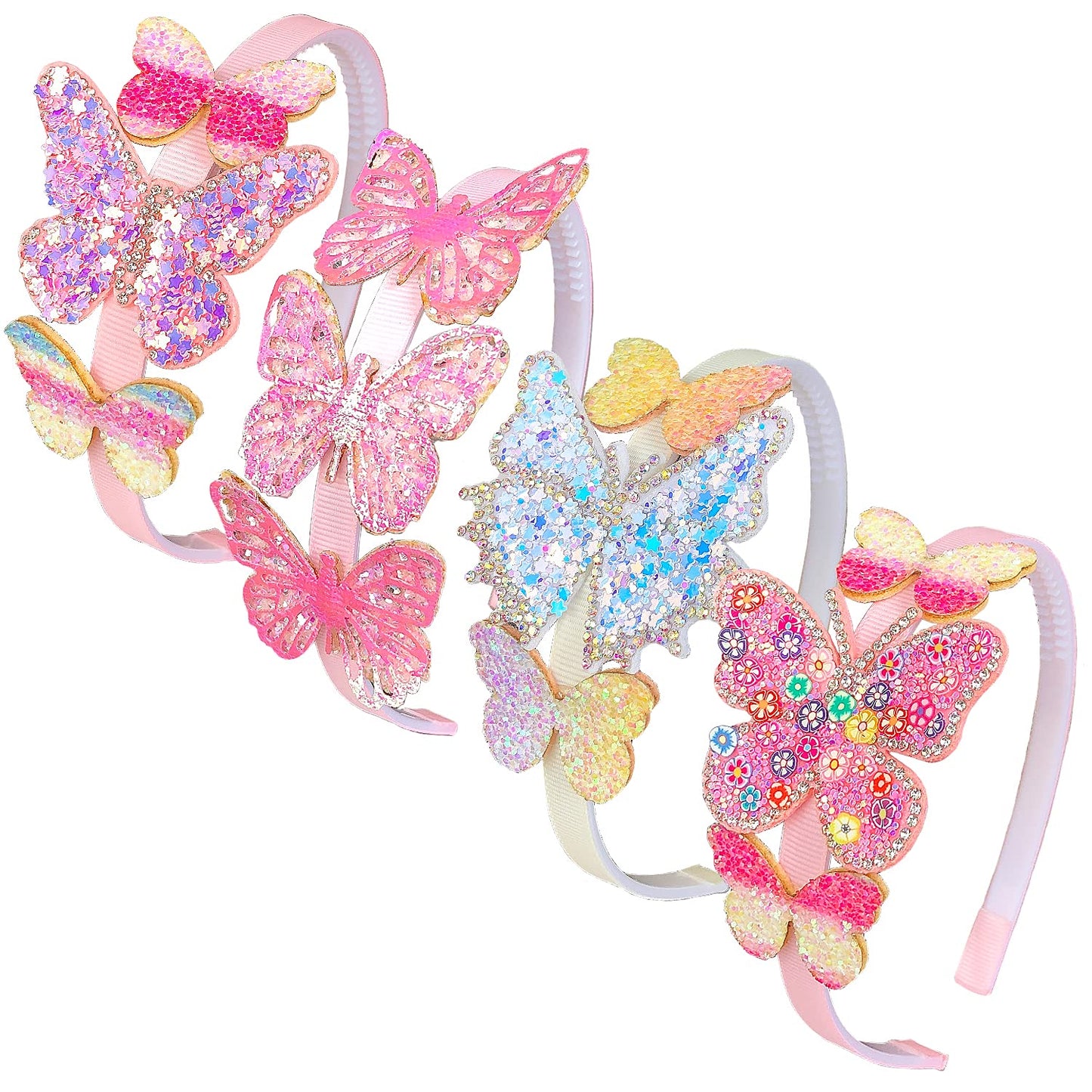 Elemirsa 4-Piece Butterfly Hair Hoops And Headbands For Girls, Teens, Toddlers, And Kids - Party Hair Accessories