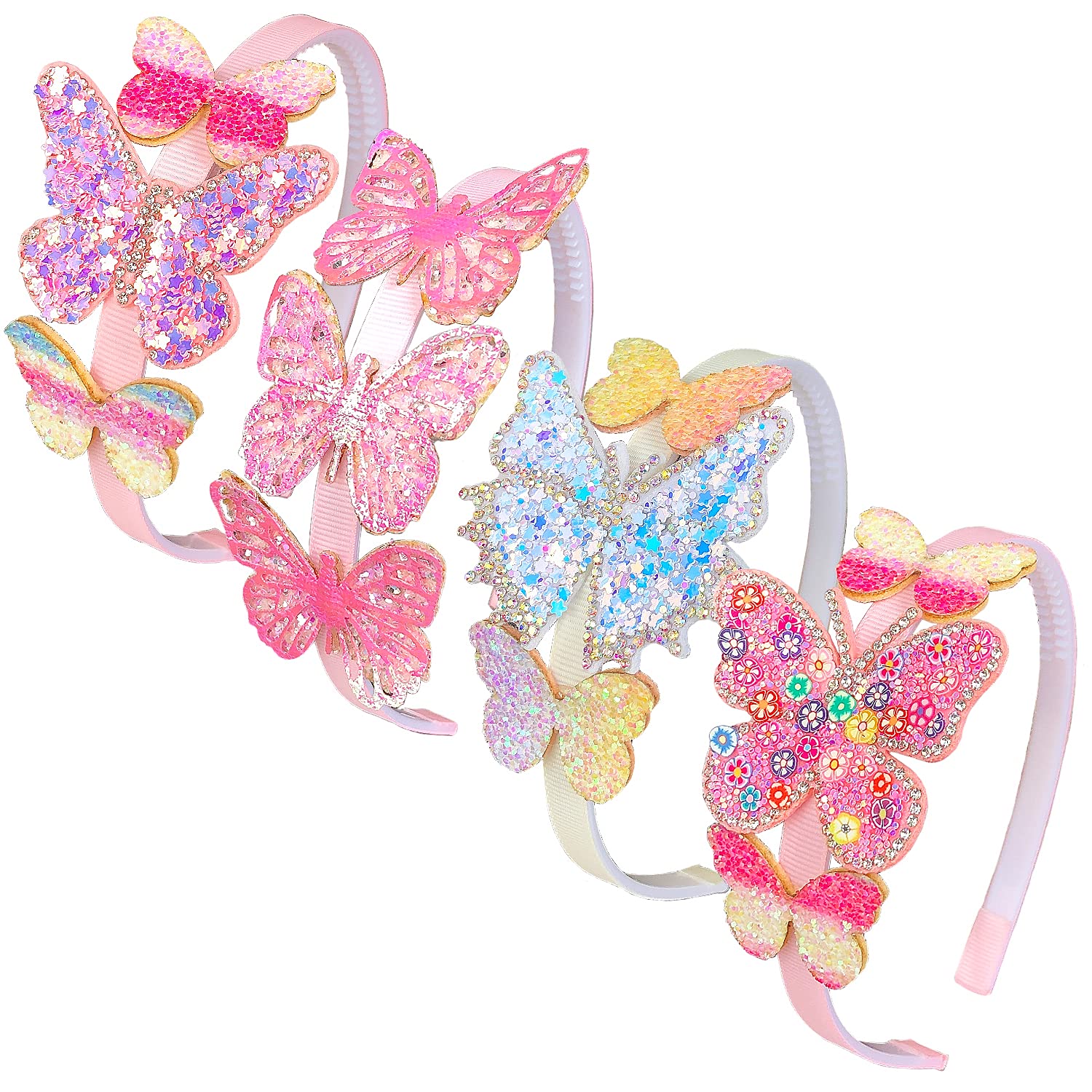 Elemirsa 4-Piece Butterfly Hair Hoops And Headbands For Girls, Teens, Toddlers, And Kids - Party Hair Accessories