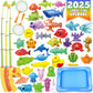CozyBomB Kids Pool Fishing Toys Games | Summer Magnetic Floating Toy Magnet Pole Rod Fish Net Water Table Bathtub Bath Game, Lea