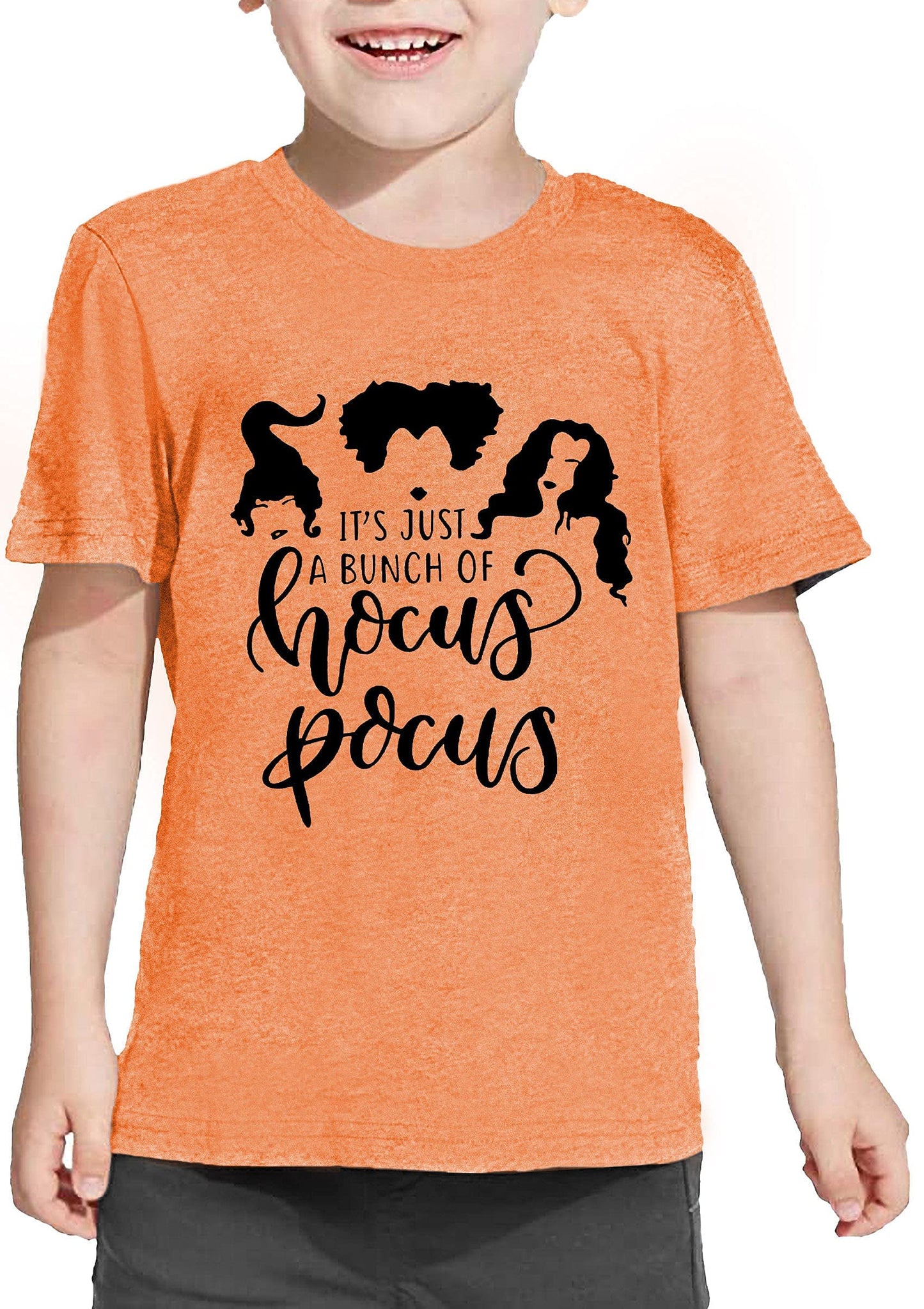 Lazychild It'S Just A Bunch Of Hocus Pocus Halloween T Shirt Toddler Boys Girls Sanderson Sister Graphic Tee Shirts(Orange,110)