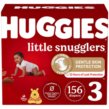 Huggies Size 3 Diapers, Little Snugglers Baby Diapers, Size 3 (16-28 lbs), 156 Ct (6 packs of 26)