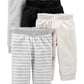 Simple Joys By Carter'S Unisex Babies' Fleece Pants, Pack Of 4, Black/Ivory/Light Grey/White Stripe, Newborn
