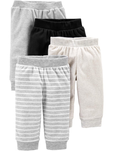 Simple Joys By Carter'S Unisex Babies' Fleece Pants, Pack Of 4, Black/Ivory/Light Grey/White Stripe, 3-6 Months