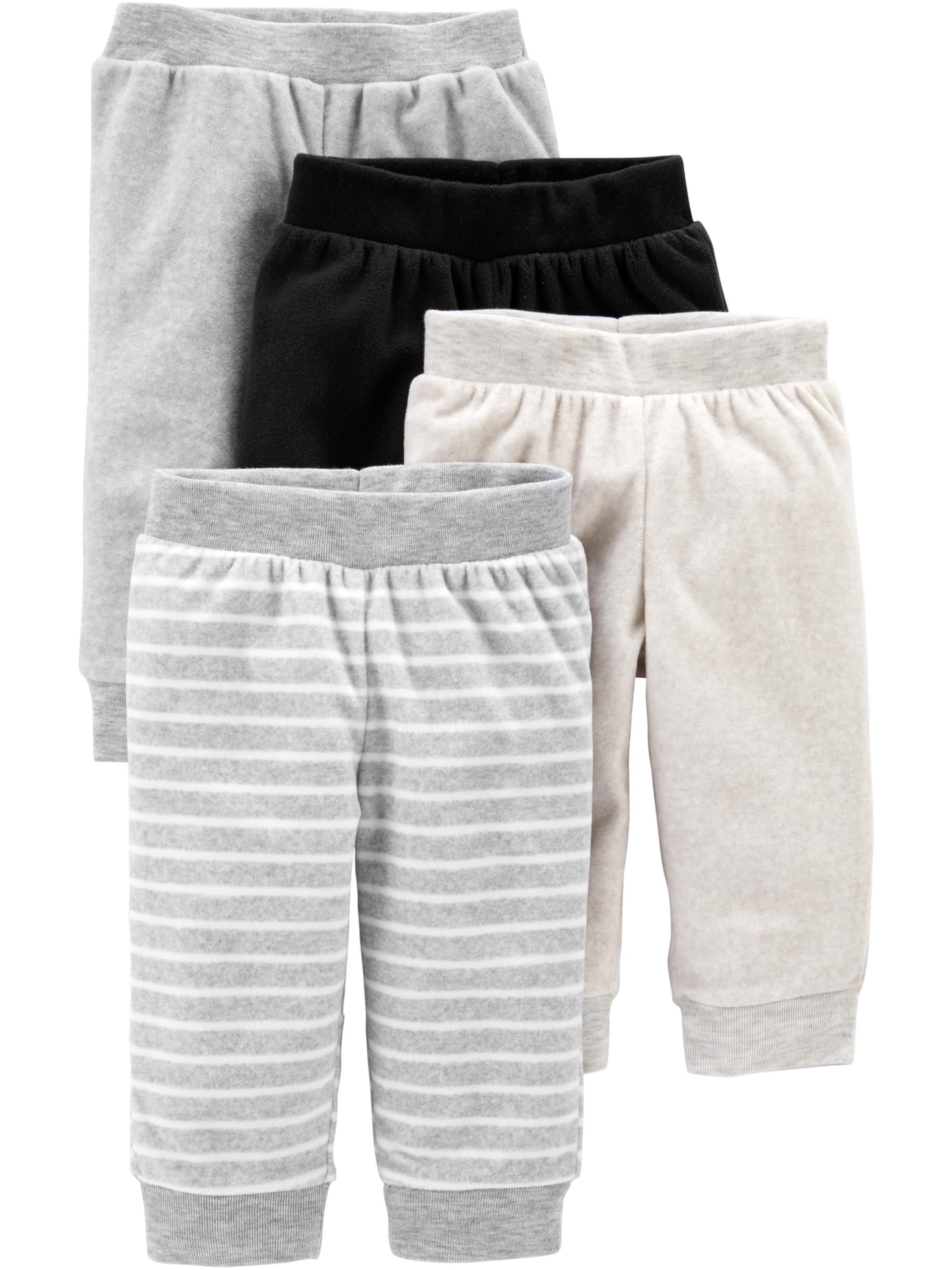 Simple Joys By Carter'S Unisex Babies' Fleece Pants, Pack Of 4, Black/Ivory/Light Grey/White Stripe, 18 Months
