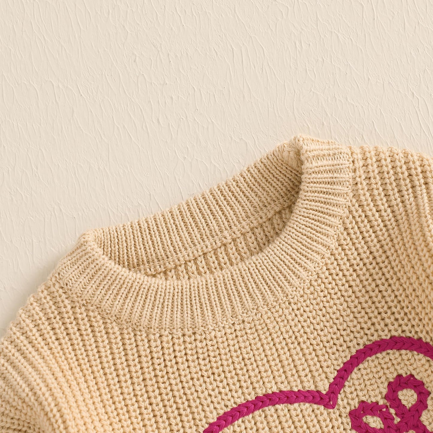 Nokpsedcb Baby Girl Cute Long Sleeve Heart Flowers Embroidery Oversized Sweater Toddler Valentine Outfit (Khaki Love, 12-18 Mont