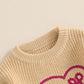 Nokpsedcb Baby Girl Cute Long Sleeve Heart Flowers Embroidery Oversized Sweater Toddler Valentine Outfit (Khaki Love, 9-12 Month