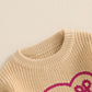 Nokpsedcb Baby Girl Cute Long Sleeve Heart Flowers Embroidery Oversized Sweater Toddler Valentine Outfit (Khaki Love, 6-9 Months