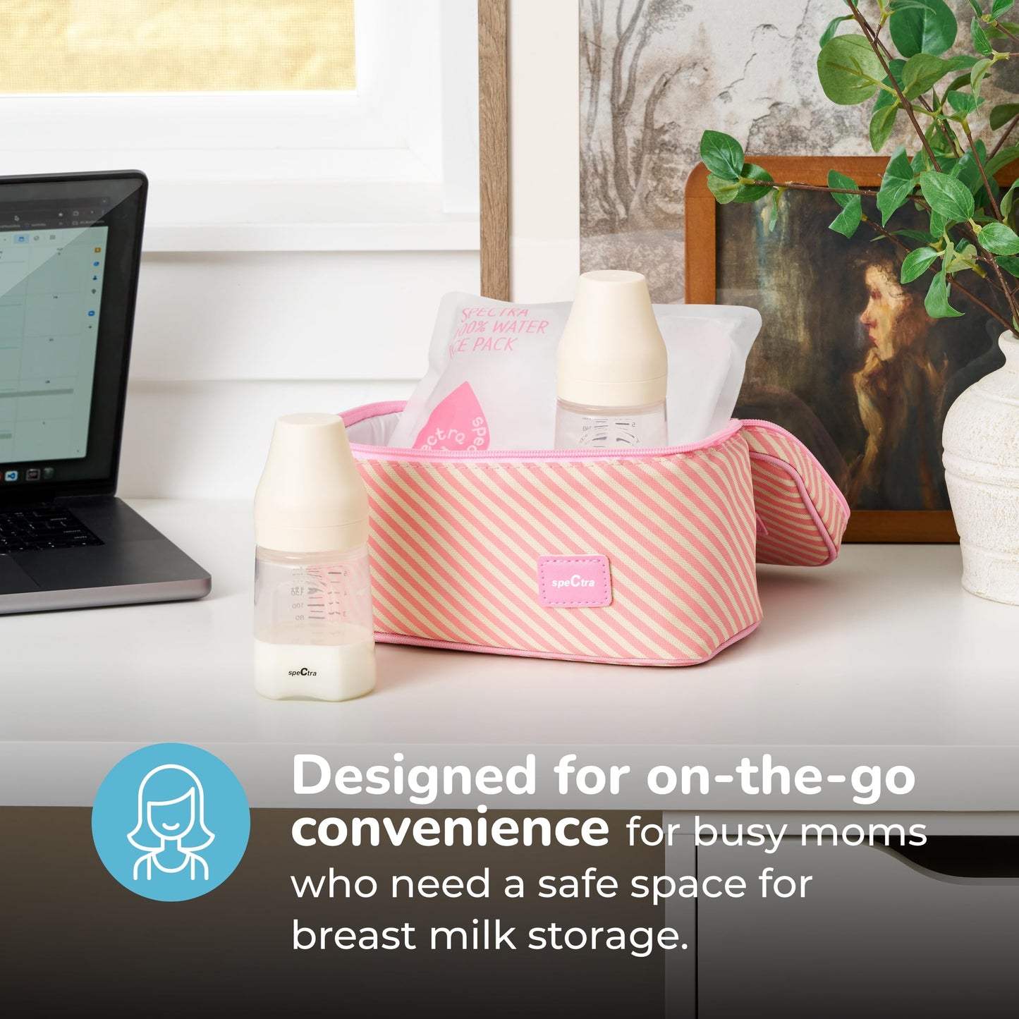 Spectra - Cooler Bag Storage Kit For Breast Milk - Pink (Ice Pack And 2 Wide Neck Bottles)