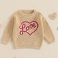 Nokpsedcb Baby Girl Cute Long Sleeve Heart Flowers Embroidery Oversized Sweater Toddler Valentine Outfit (Khaki Love, 9-12 Month