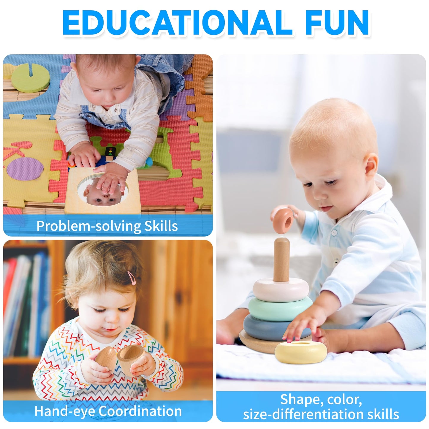 WOODMAM Montessori Toys for Babies 6-12 Months, 9 in 1 Educational Wooden Toys Set, Includes Object Permanent Box, Stacking Cups
