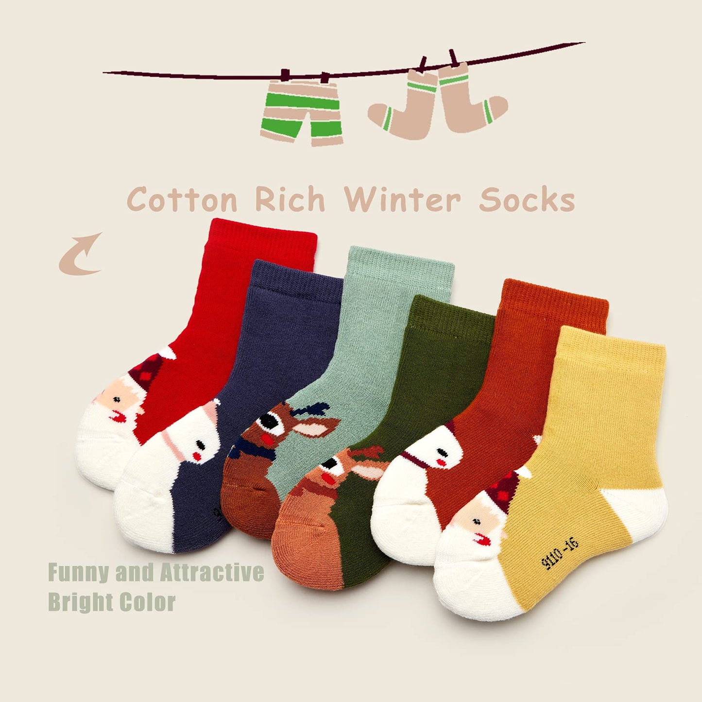 Howjojo Big Boys Girls Christmas Socks Kids Warm Socks Winter Thick Cotton Socks 6 Pack 10-12 Years