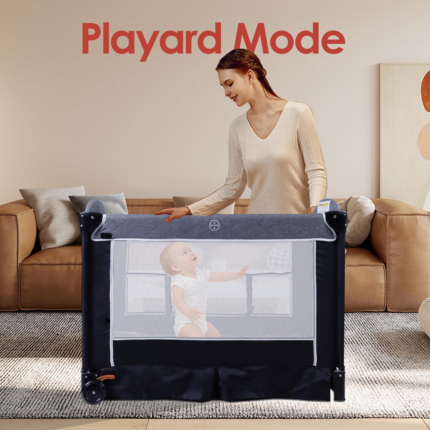 TODEFULL 4 in 1 Pack n Play, Multifunction Baby Bassinet Bedside Crib, Portable Baby Nursery Center Playard w/Baby Changing Tabl
