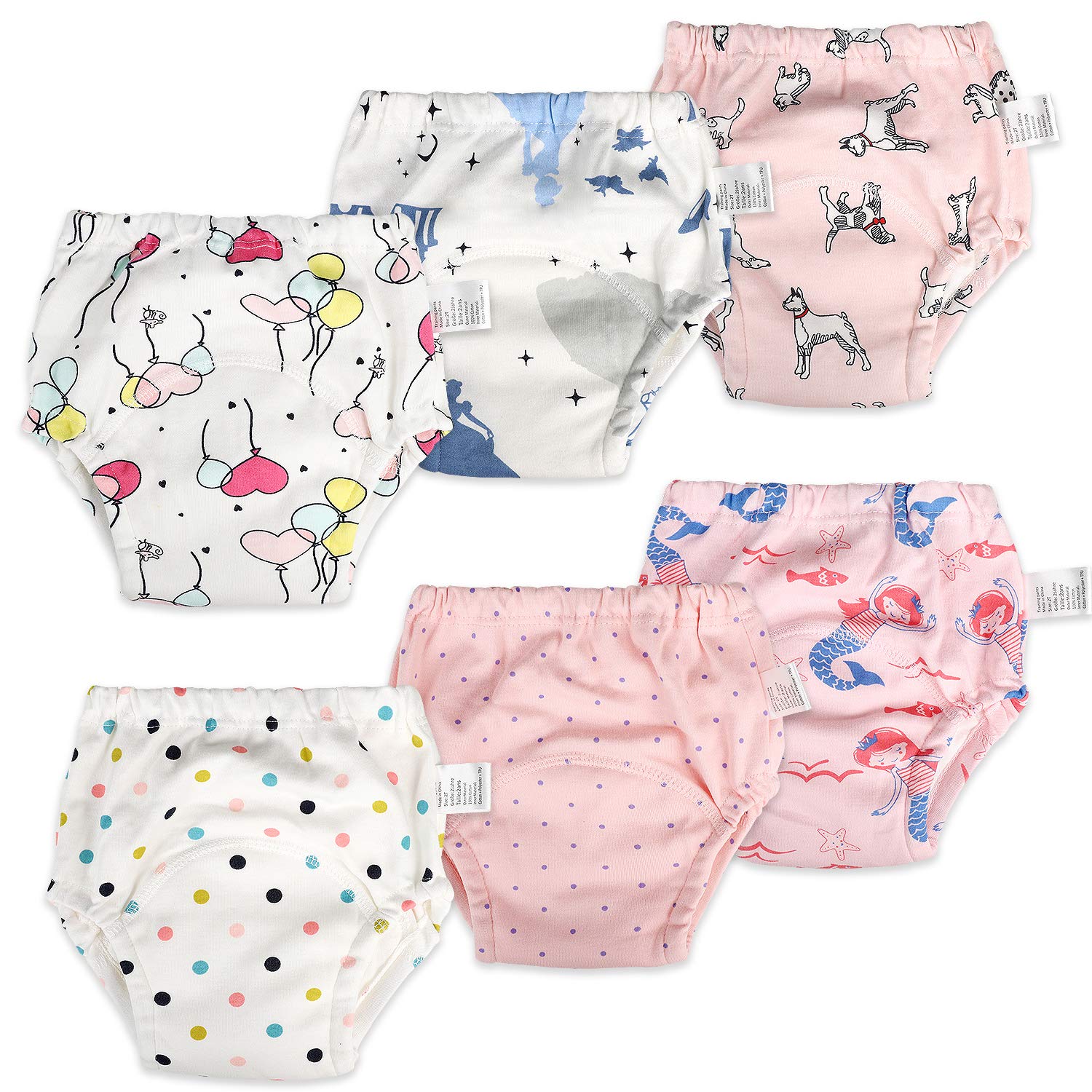Moomoo Baby 6 Packs Cotton Training Pants Reusable Toddler Potty Training Underwear For Boy And Girl Mermaid-3T Pink