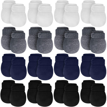 Newcotte 16 Pairs Adjustable Baby Mittens No Scratch Newborn Cotton Breathable Gloves Warm Baby Mitts for Boys (Stylish Color)