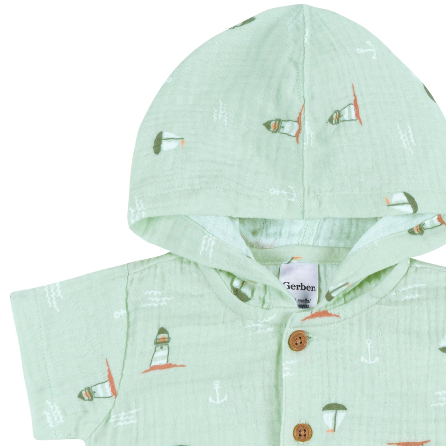 Gerber Baby Boys Hooded Cotton Romper, Sea Scene, 18 Months