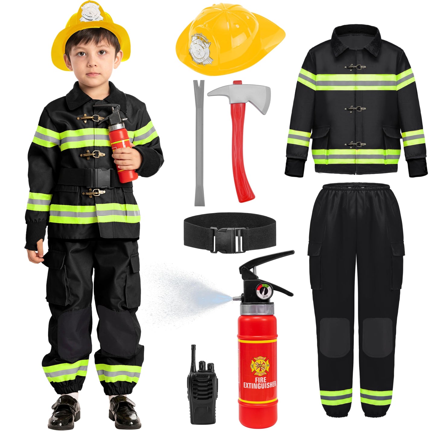 Spooktacular Creations Halloween Boys Fireman Costume, Firefighter Costume For Kids, Black Toddler Fireman Costume Accessories S