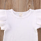 Newborn Baby Girls Cotton Short Sleeve Ruffle Bodysuit And Floral Shorts Headband Outfit Summer Clothes Set (3-6 Months, White+B