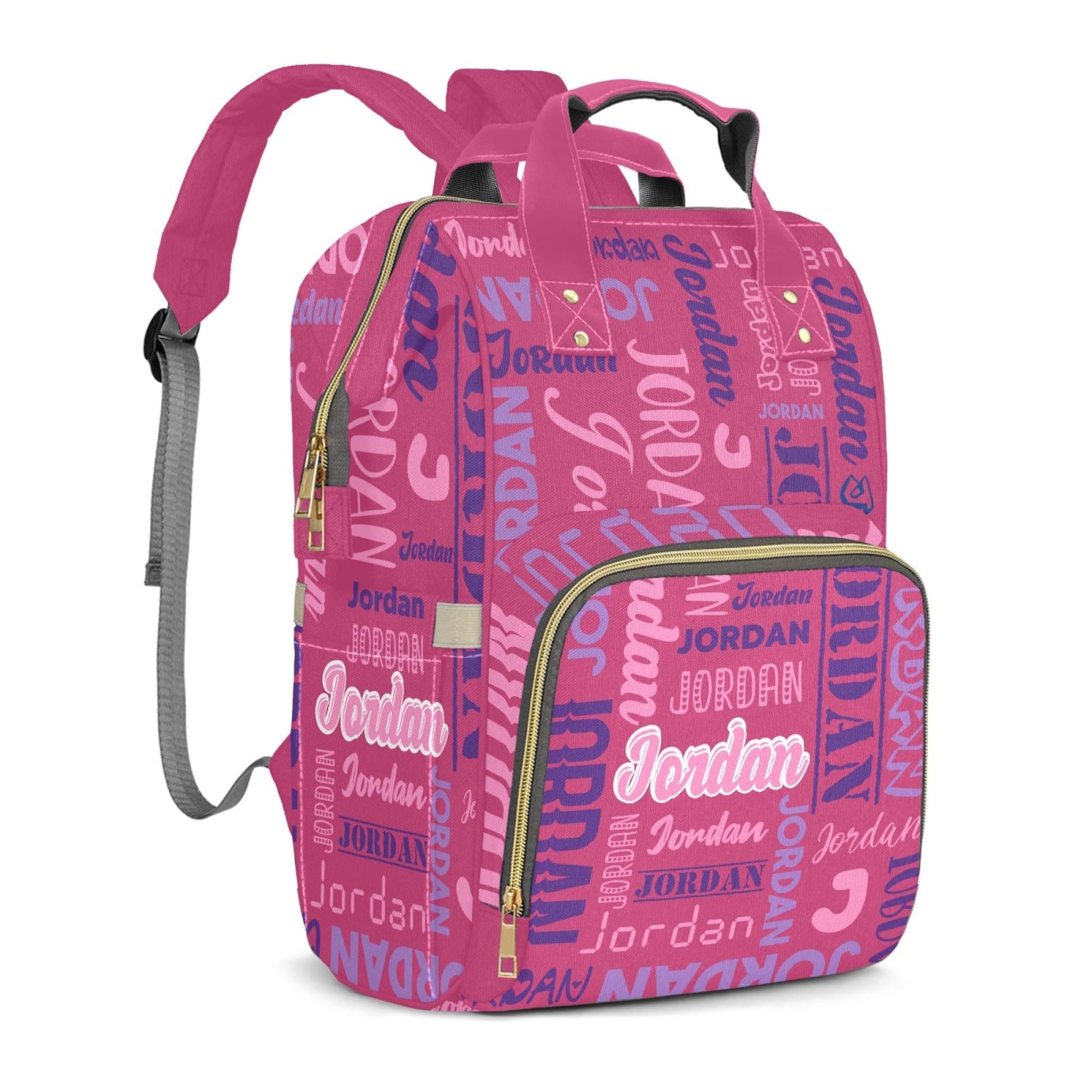 Perarts Personalized Diaper Bag Backpack for Baby Girls with Name, Pink Custom Nappy Nursing Bag for Moms Dads, Nylon, Customize
