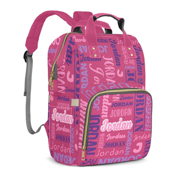 Perarts Personalized Diaper Bag Backpack for Baby Girls with Name, Pink Custom Nappy Nursing Bag for Moms Dads, Nylon, Customize