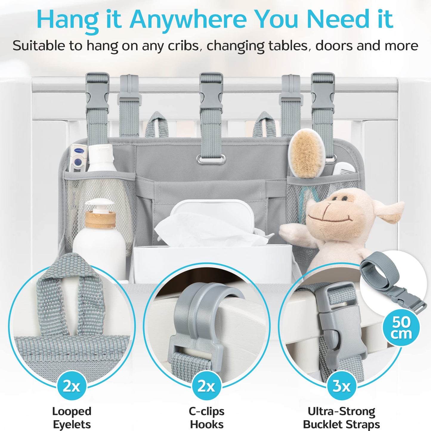 Xl Hanging Diaper Caddy Organizer - Reinforced Diaper Stacker For Crib That Keeps Shape For Changing Table, Playard, Wall & Door