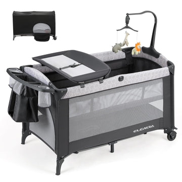 ELEMARA 50 Babies Bassinet Bedside Crib with Diaper Changer,Pack and Play with Mattress and Blackout Cover for Baby,4 in 1 Playp