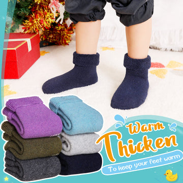 Eyean Baby Wool Grip Sock Soft Winter Warm Thick Non Slip Toddler Boy Girls Crew Socks For Children 6 Pairs (Solid Color-C, 1-3