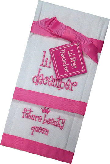 Mud Pie Lil Miss December Future Beauty Queen Baby Burp Bib Cloth Cotton Towel - Set Of 2