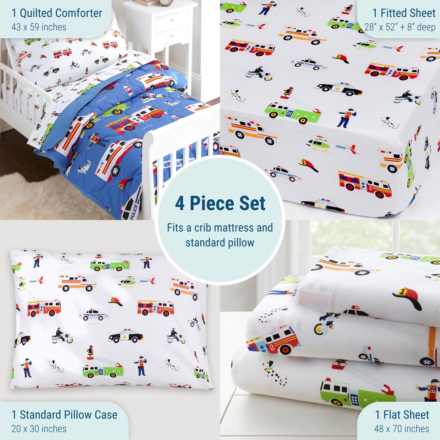 Wildkin Kids 4 Pc Toddler Bed In A Bag For Boys And Girls, Microfiber Bedding Set Includes Comforter, Flat Sheet, Fitted Sheet,