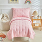 Dushow 4 Piece Toddler Bedding Set For Girls,Embroidery Crib Bed Comforter Set,Includes Toddler Bed Comforter,Fitted Sheet,Flat